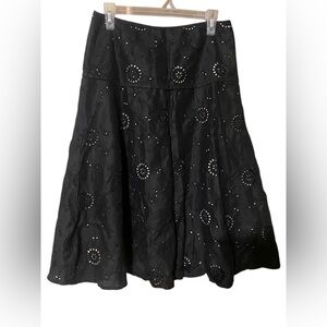 Saint Tropez West Midi Skirt Women’s 10 Black Linen Eyelet Lined BoHo Whimsigoth